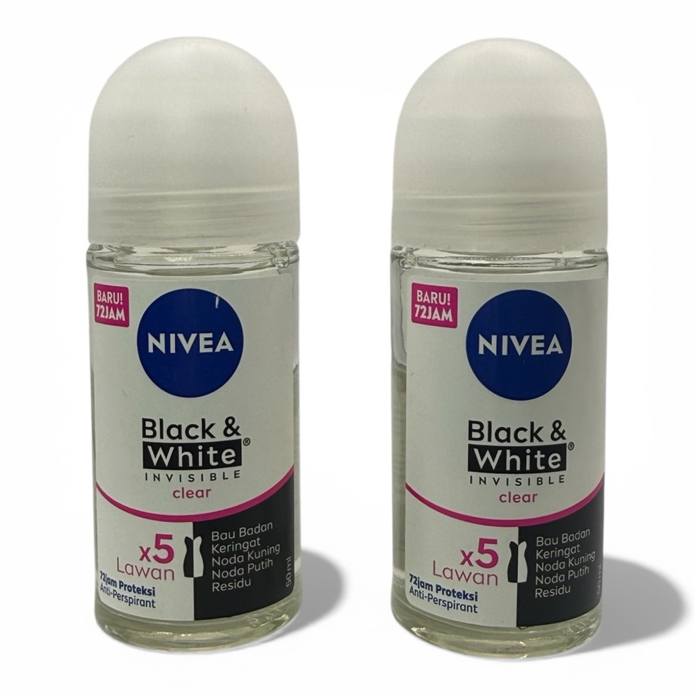 NIVEA Black & White Invisible Clear Roll-On Deodorant Set of 2 – 72h Protection